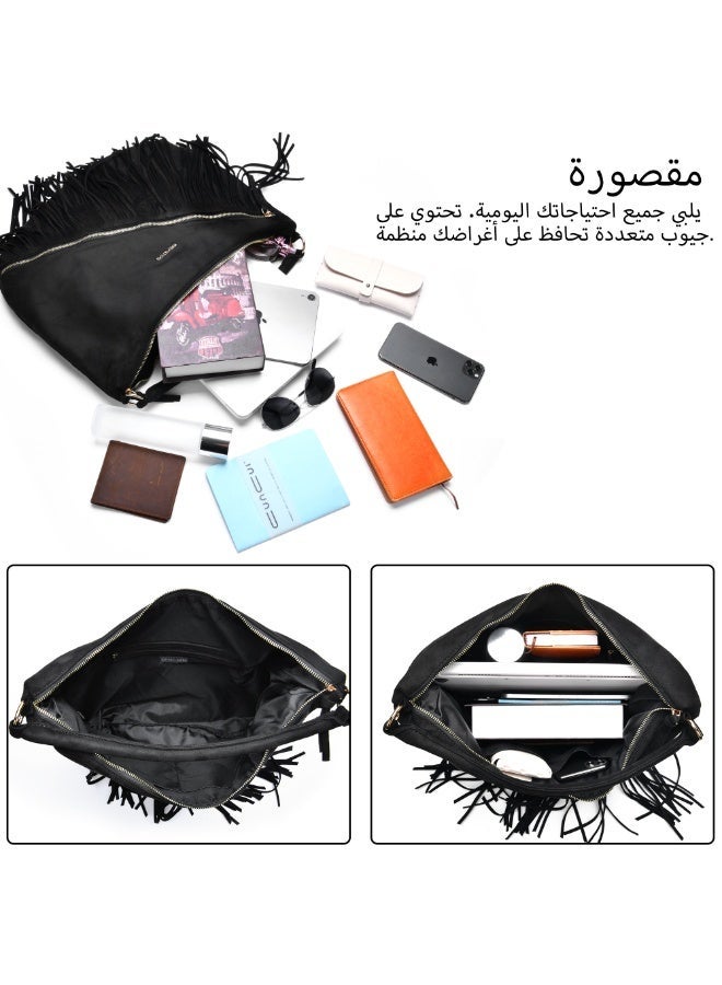 Women's Handbags & Shoulder Bags Faux Suede Fringe Hobo Bag - Convertible Shoulder & Crossbody Bag for Women, Large Capacity Fashion Handbag with Adjustable Strap, Ideal as Gift for Women, Perfect for Dating, Shopping & Everyday Use Fits iPad - Image 4